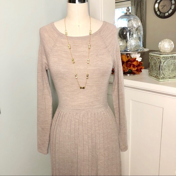 Tibi Cream Merino Wool Pleated Luxury Sweater Dress Long Sleeve Small - Picture 4 of 8